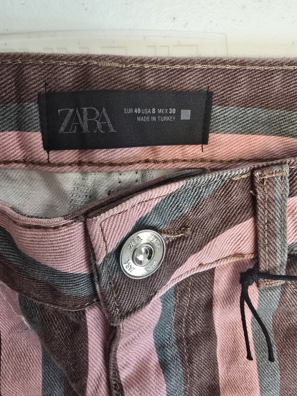 Zara Pink, Gray & Brown Striped Women’s Jeans